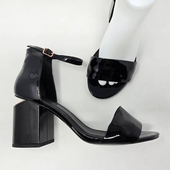 Alexander Wang Shoes - ALEXANDER WANG ABBY BLACK PATENT ROSE CUT OUT BLOCK 3" HEELS WOMENS SIZE 39 US 9
